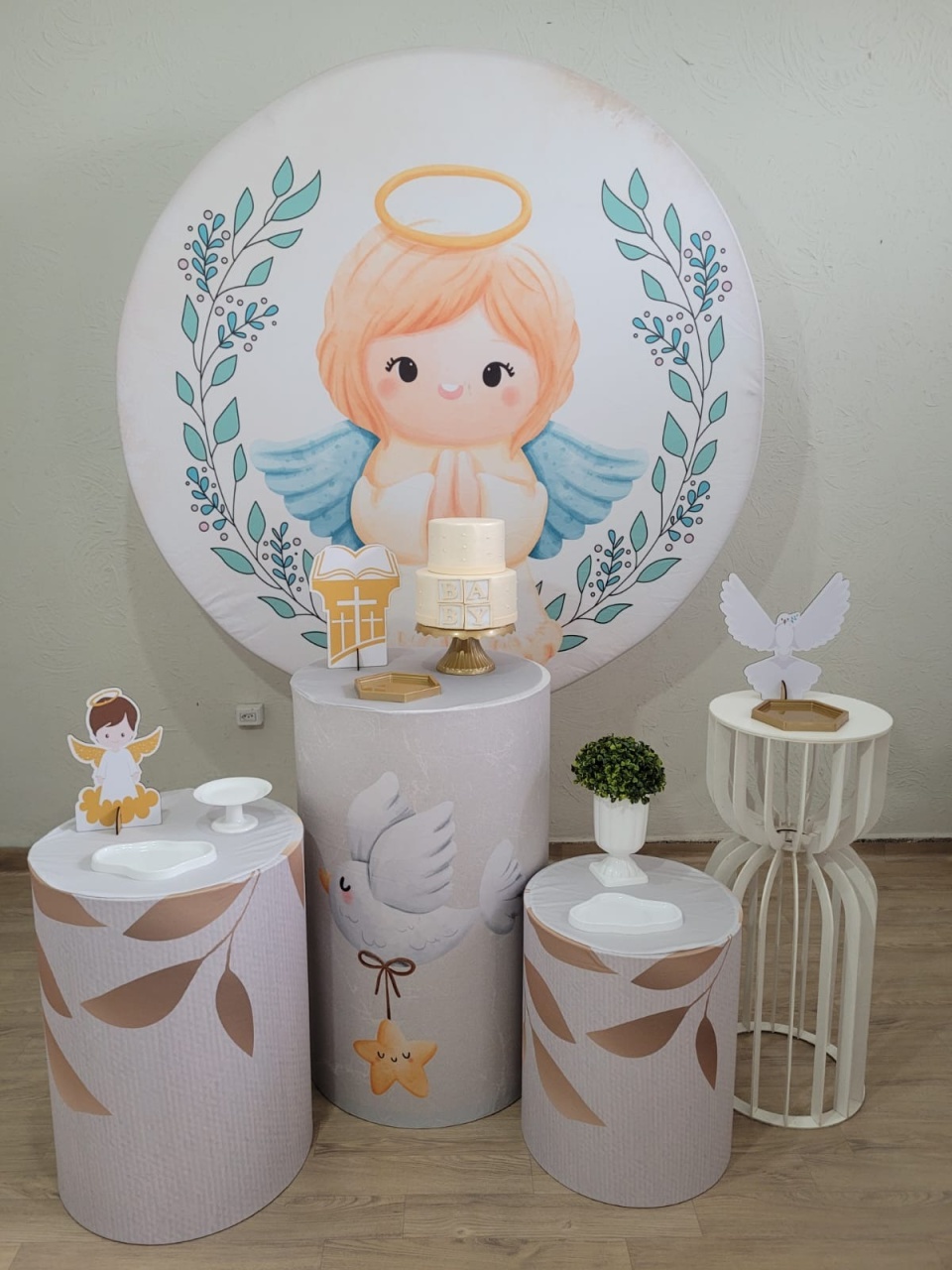 Decoração Batizado Nude Kit Prata 1 - Ph Pegue e Monte