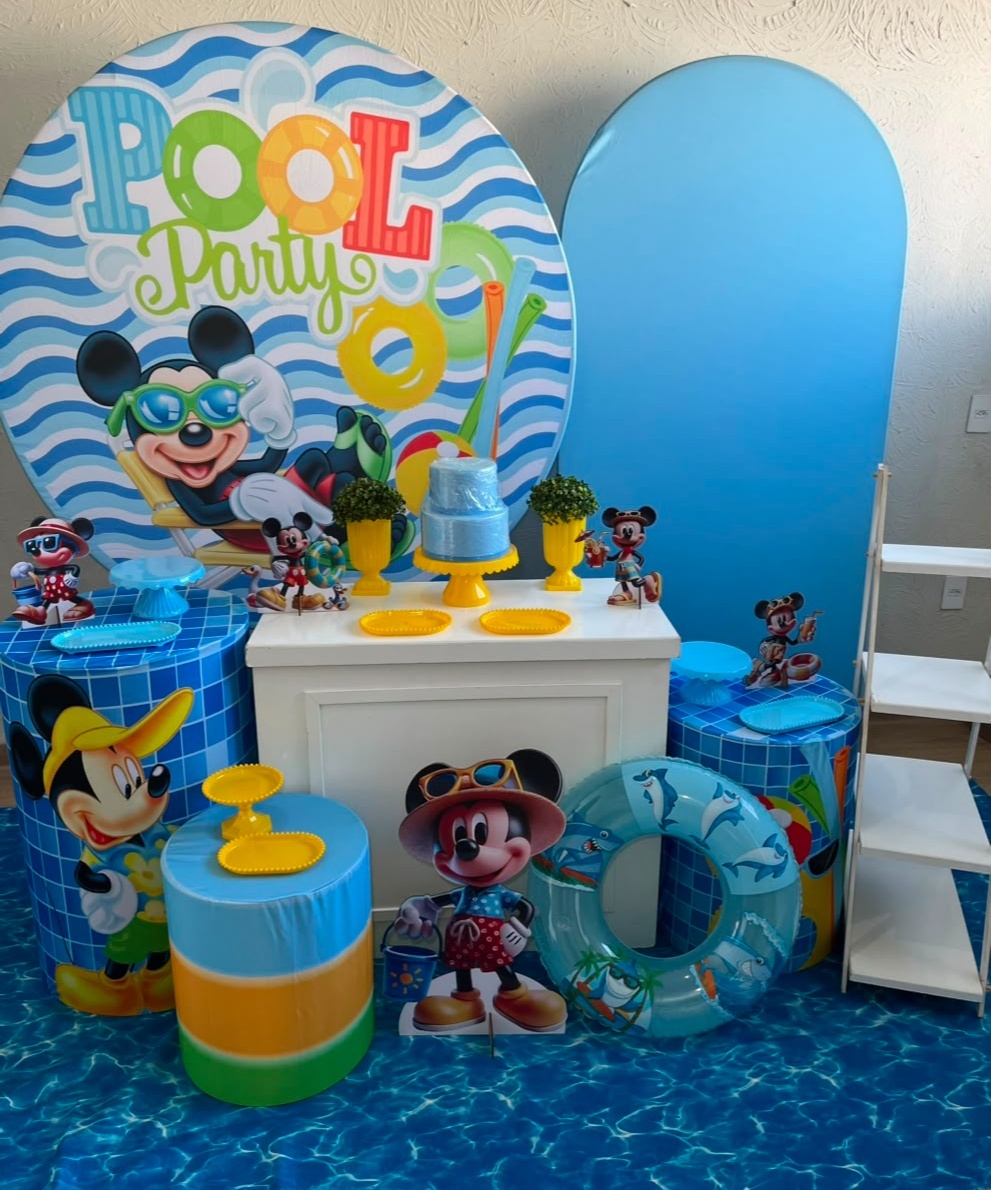 Mickey Pool Party Kit Diamante (Tapete) - Ph Pegue e Monte