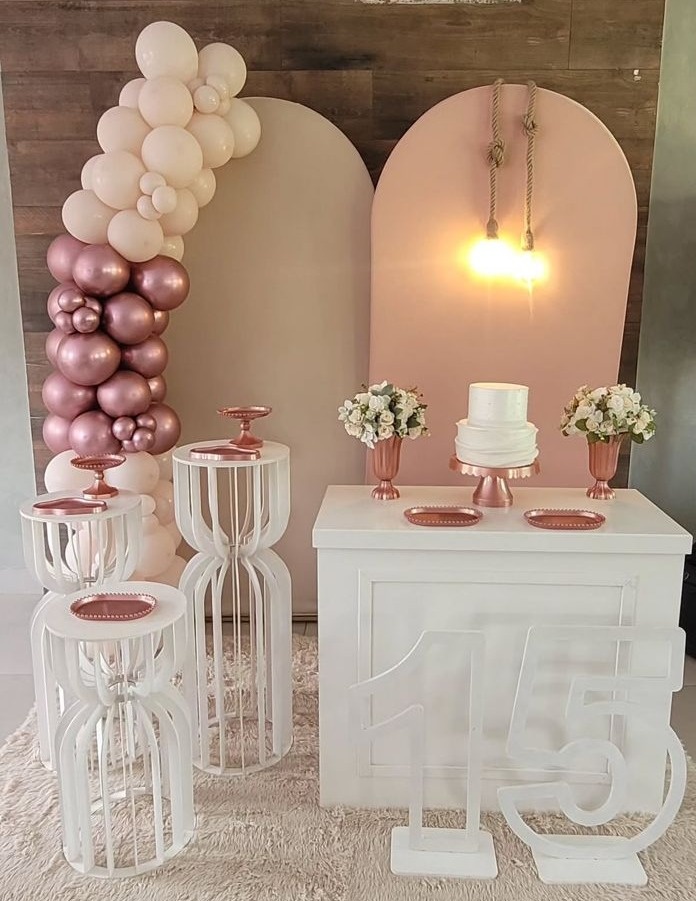 Decoração Rose E Nude 15 Anos - Ph Pegue e Monte