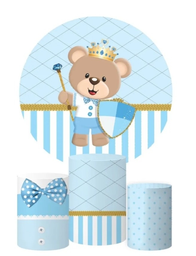 Painel Principe Com 3 Cilindros Ursinho Azul - Naiara Duarte Nunes