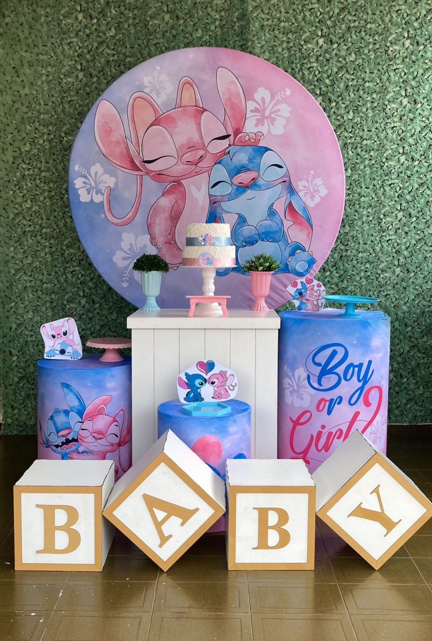 Kit Stitch E Angel Revelação   - Voar Decorações