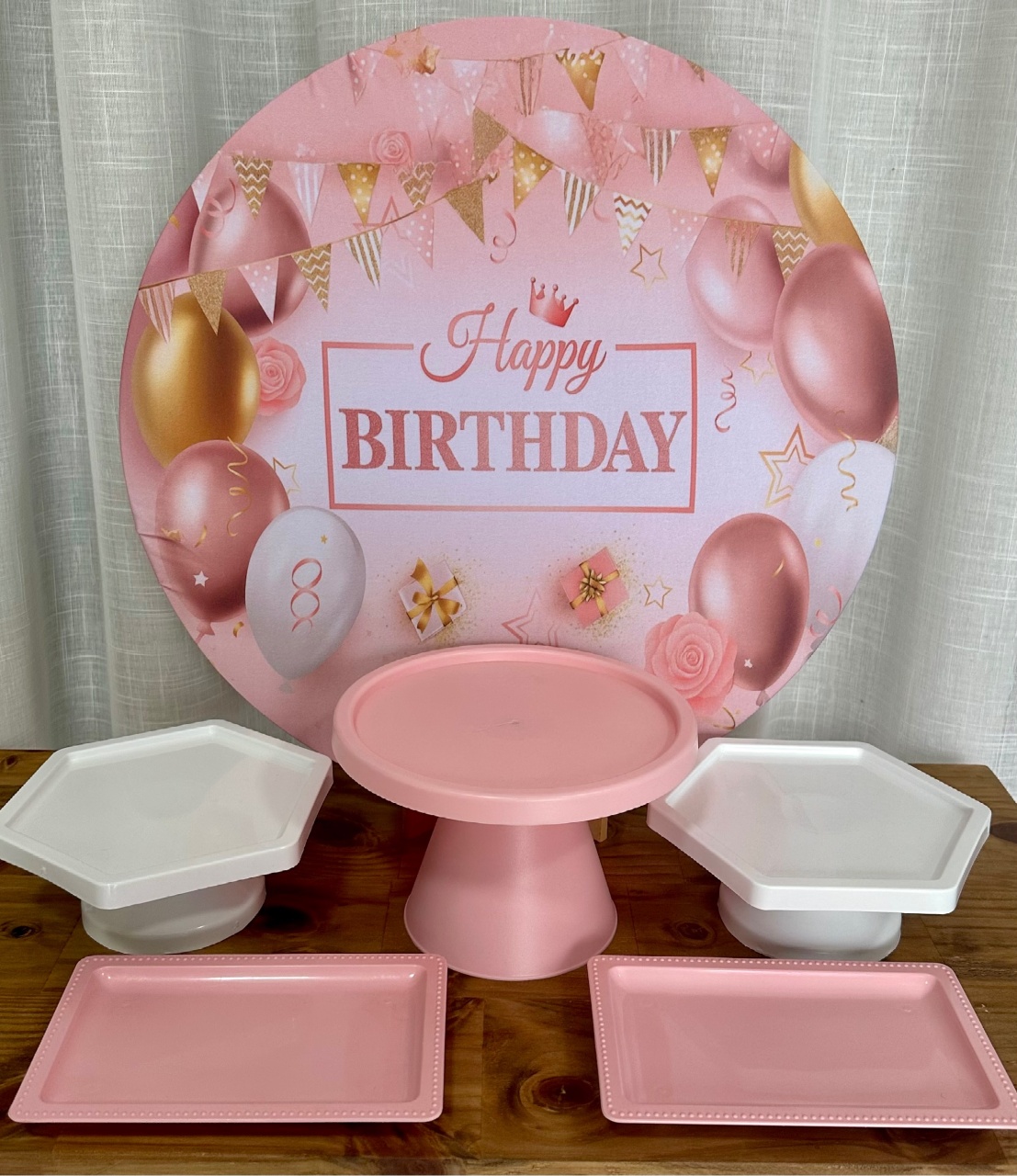 Mini Kit de Mesa Happy Birthday Balões Rosa - Cíntia Rodrigues Pinheiro 