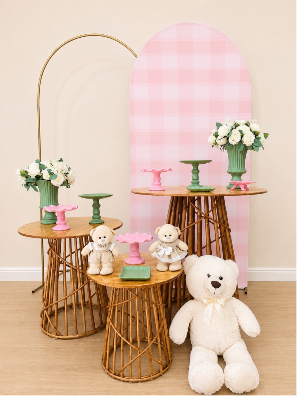 Cha Bebe Vime Rosa Xadrez - Decoracoes4you