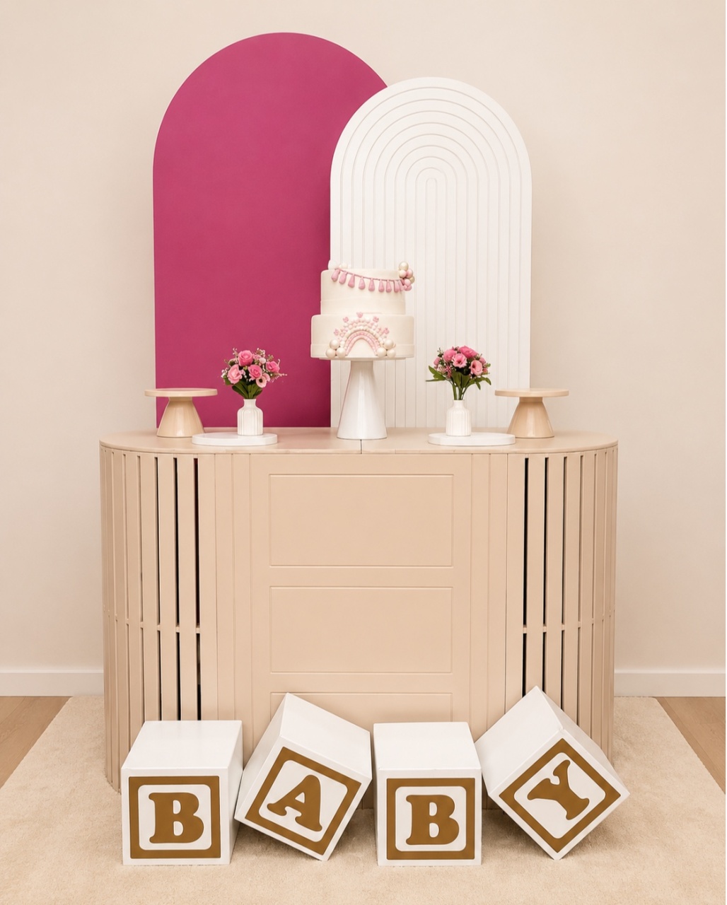 Rosa Branco Mesa Oval Cha de Bebê - Decoracoes4you