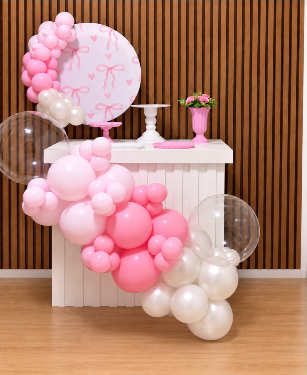 Laço Rosa de Mesa Com Balão - Decoracoes4you