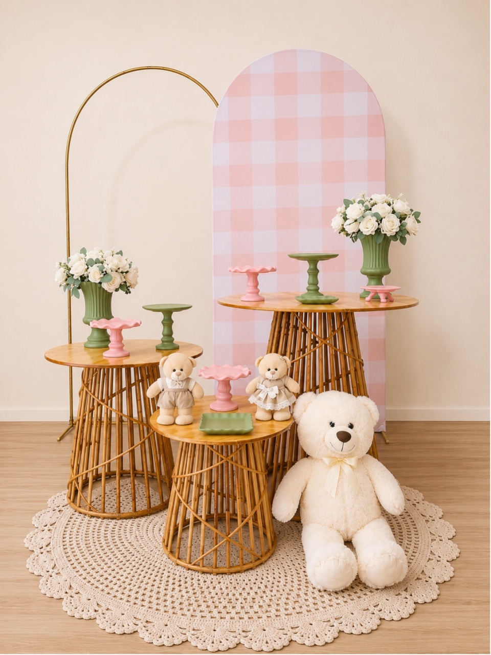 Rosa Xadrez Vime Cha de Bebê - Decoracoes4you