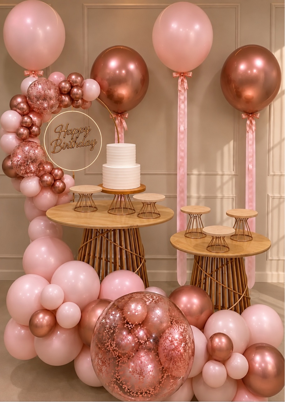Vime Com Balão Rosa Luxo - Decoracoes4you