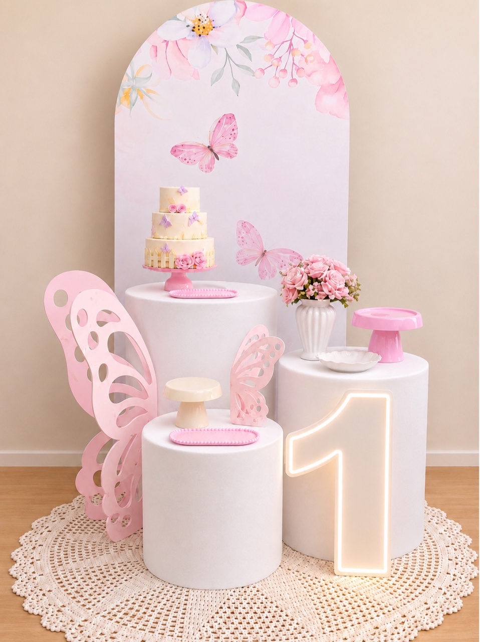 Borboleta Jardim Rosa Branco Cilindro - Decoracoes4you