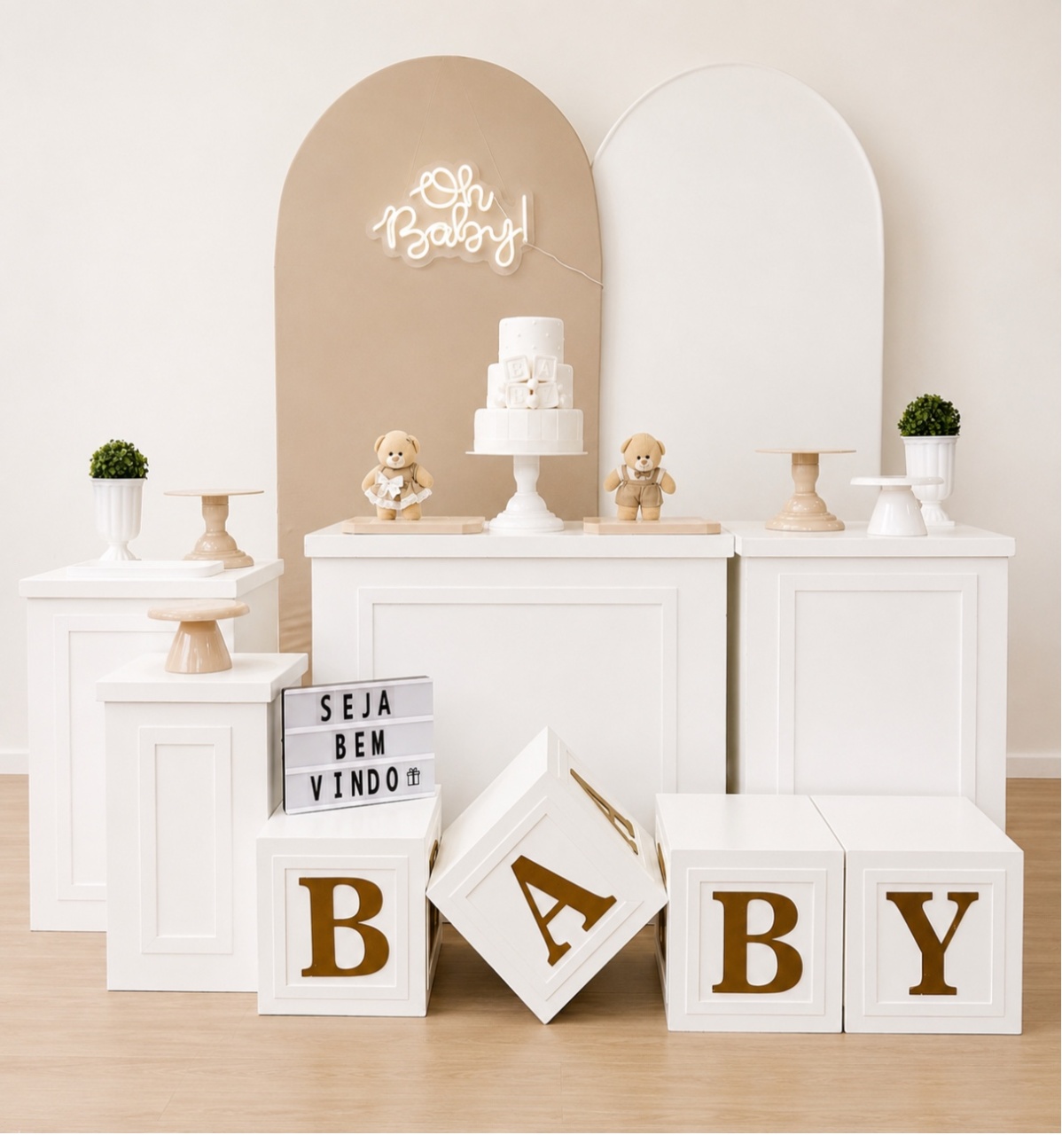 Cha de Bebê Branco Bege - Decoracoes4you
