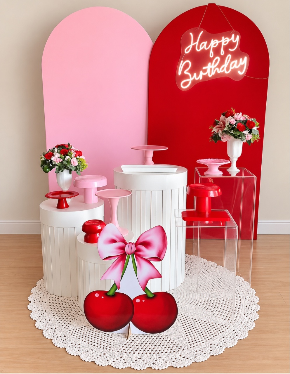 Cereja Cerejinha Happy Birthday Vermelho Rosa - Decoracoes4you