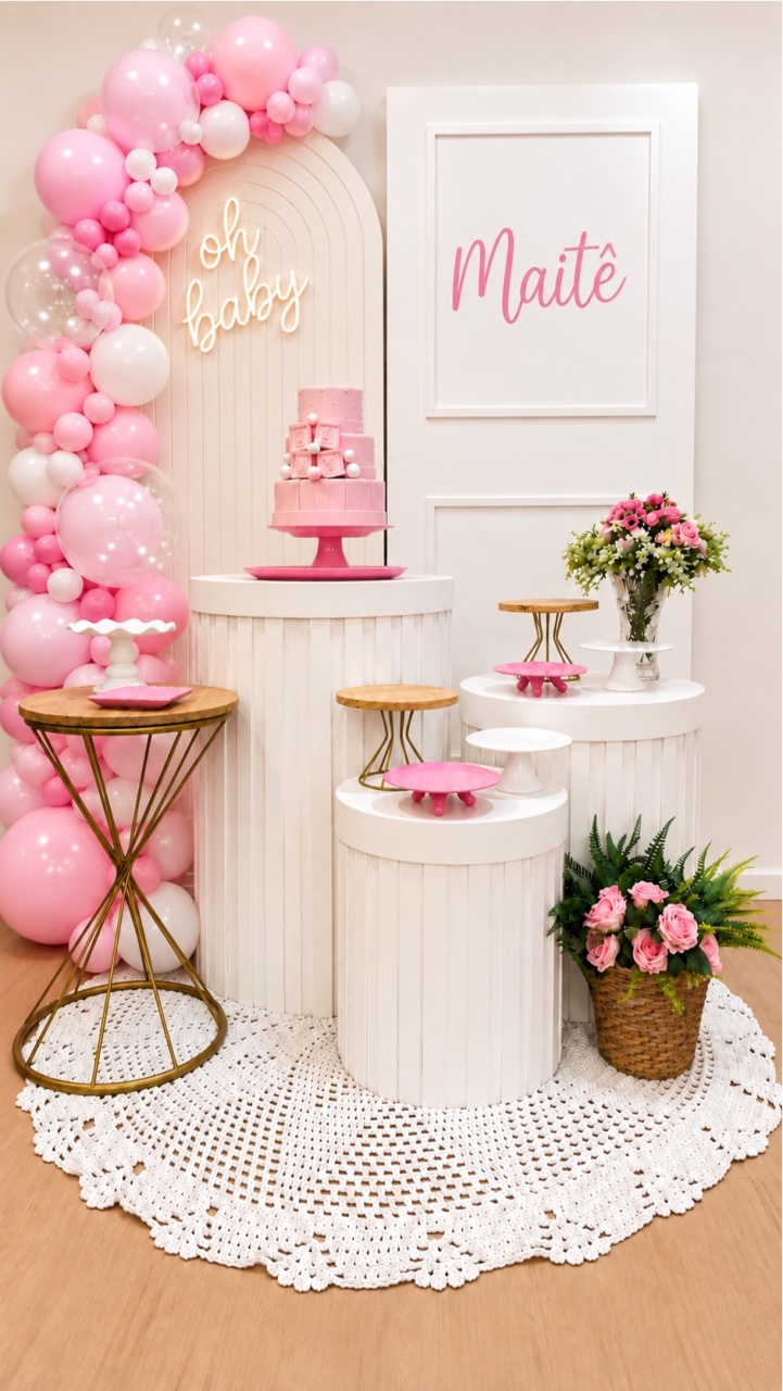 Branco Rosa Retangular Baby Laço - Decoracoes4you