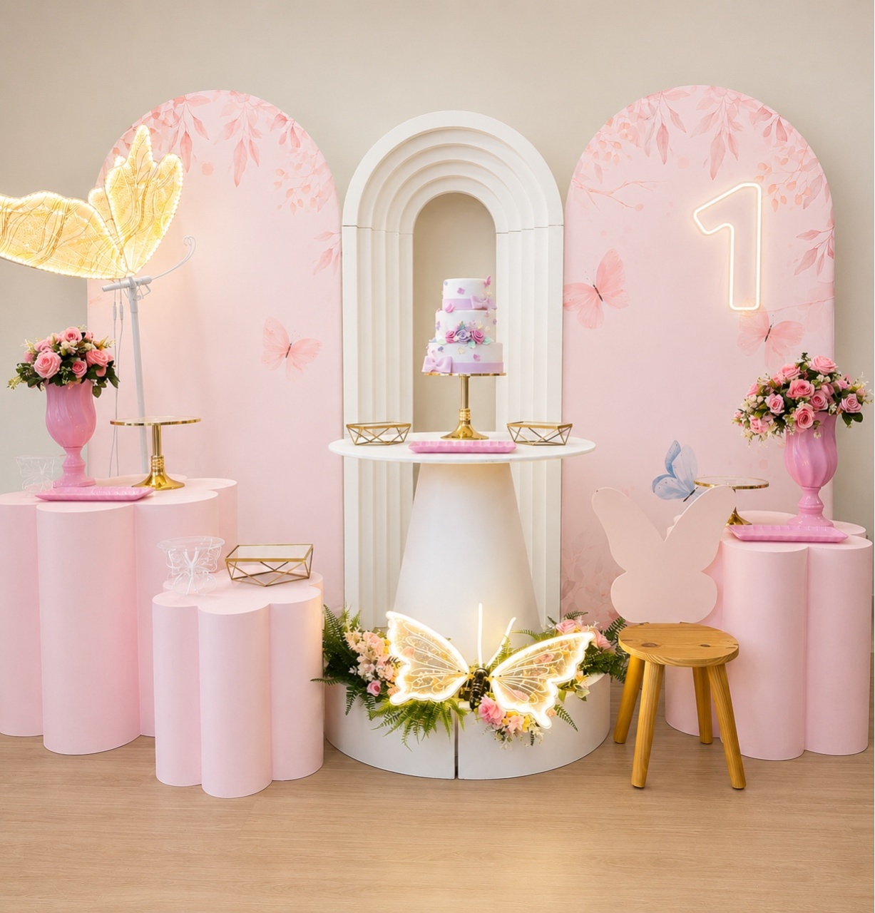 Borboleta Jardim Rosa Leds Luxo - Decoracoes4you