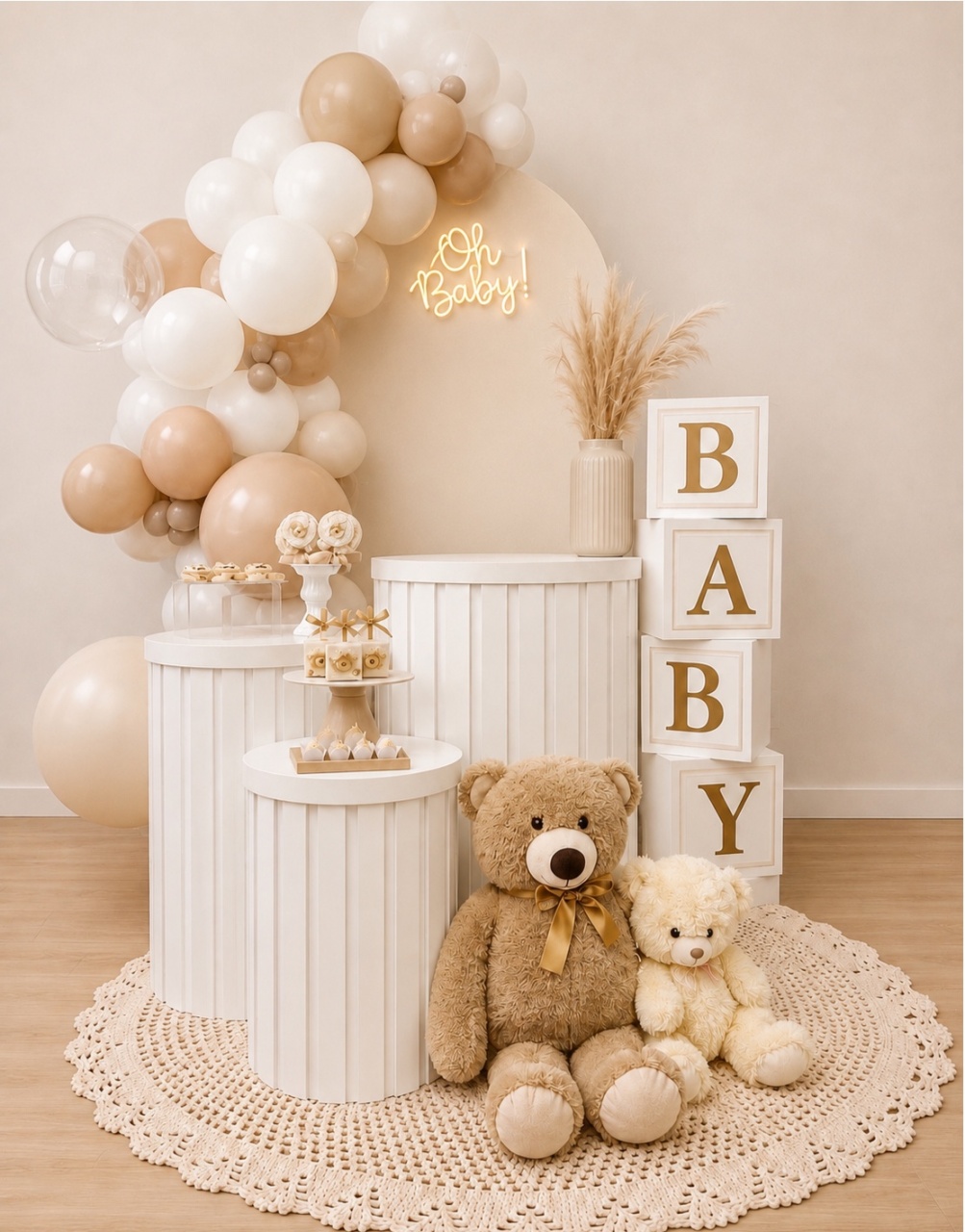 Branco Bege Luxo Cha de Bebê - Decoracoes4you