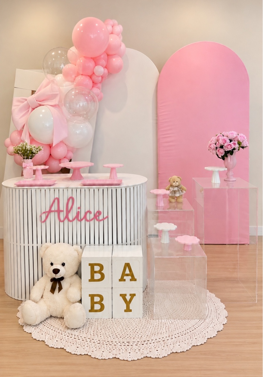Cha Bebe Rosa Três Painéis - Decoracoes4you