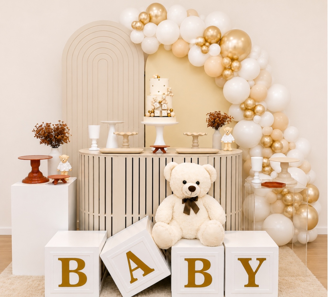 Cha de Bebê Bege Oval - Decoracoes4you