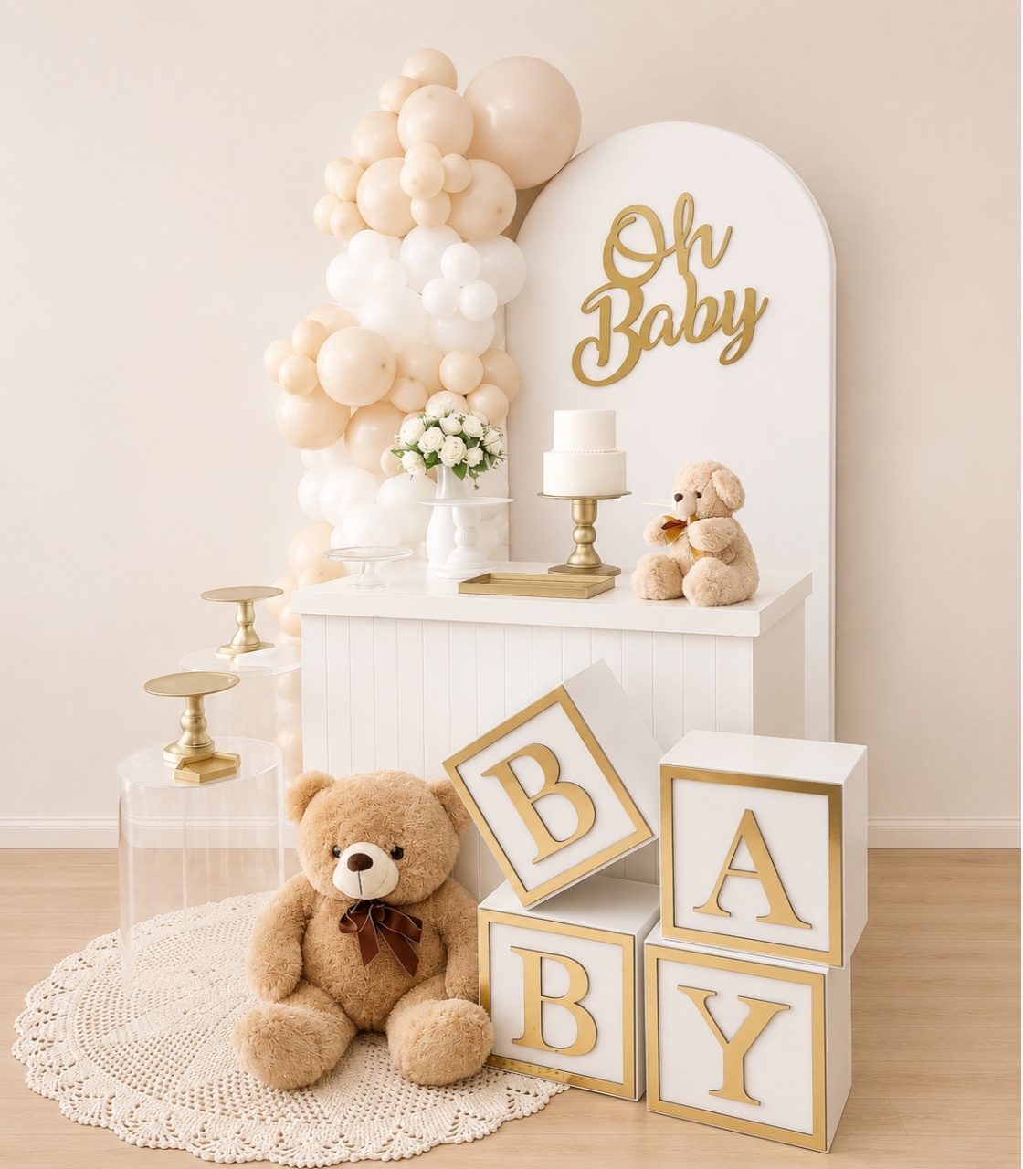 Chá de Bebê Branco Dourado - Decoracoes4you