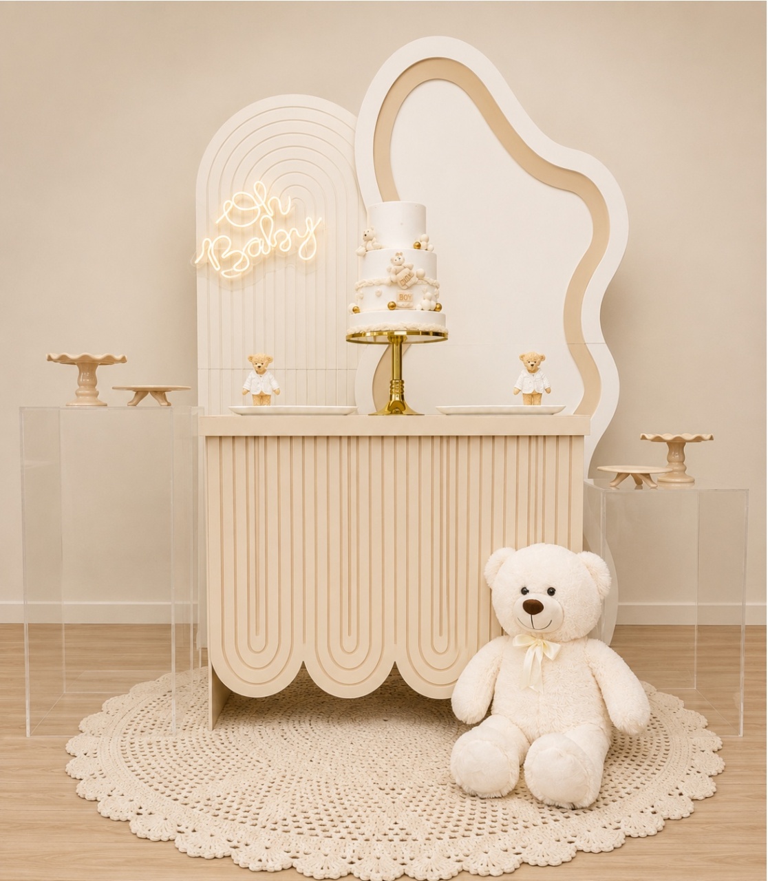 Branco Organico Bege Luxo Cha de Bebê - Decoracoes4you