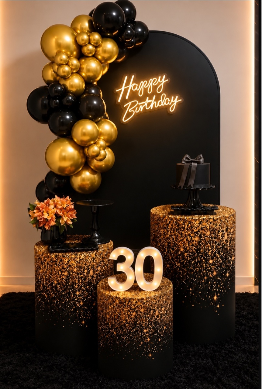 Adulto Preto Dourado Balão - Decoracoes4you