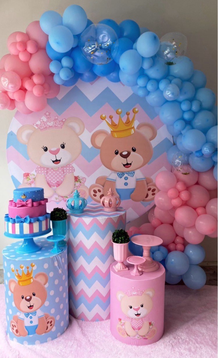 Chá Revelação Rosa Azul Ursinho - Decoracoes4you