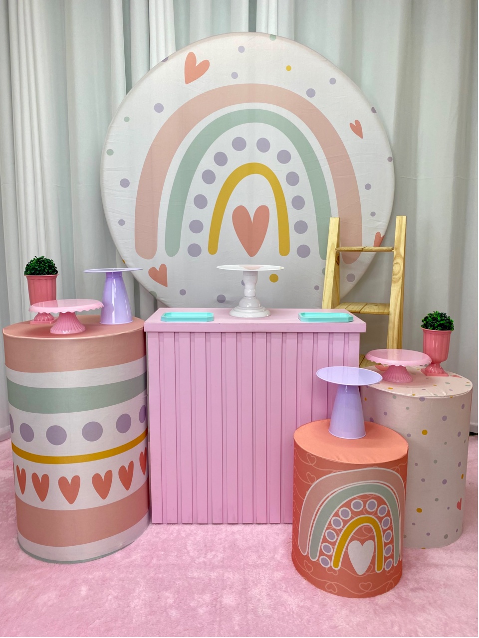 Tema Boho Arco Iris Mesa Rosa - Decoracoes4you