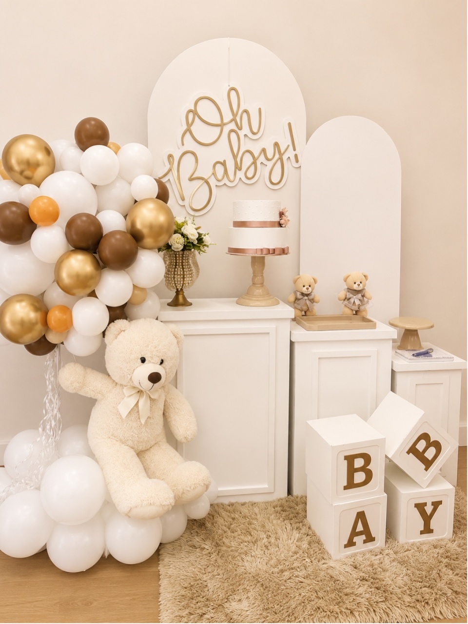 Cha de Bebê Branco Dourado - Decoracoes4you