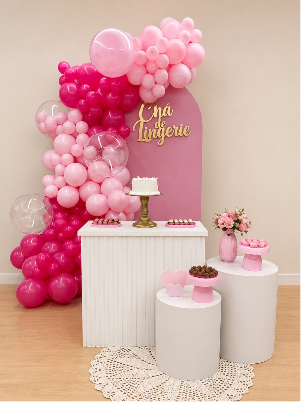 Chá Lingerie Rosa Branco - Decoracoes4you