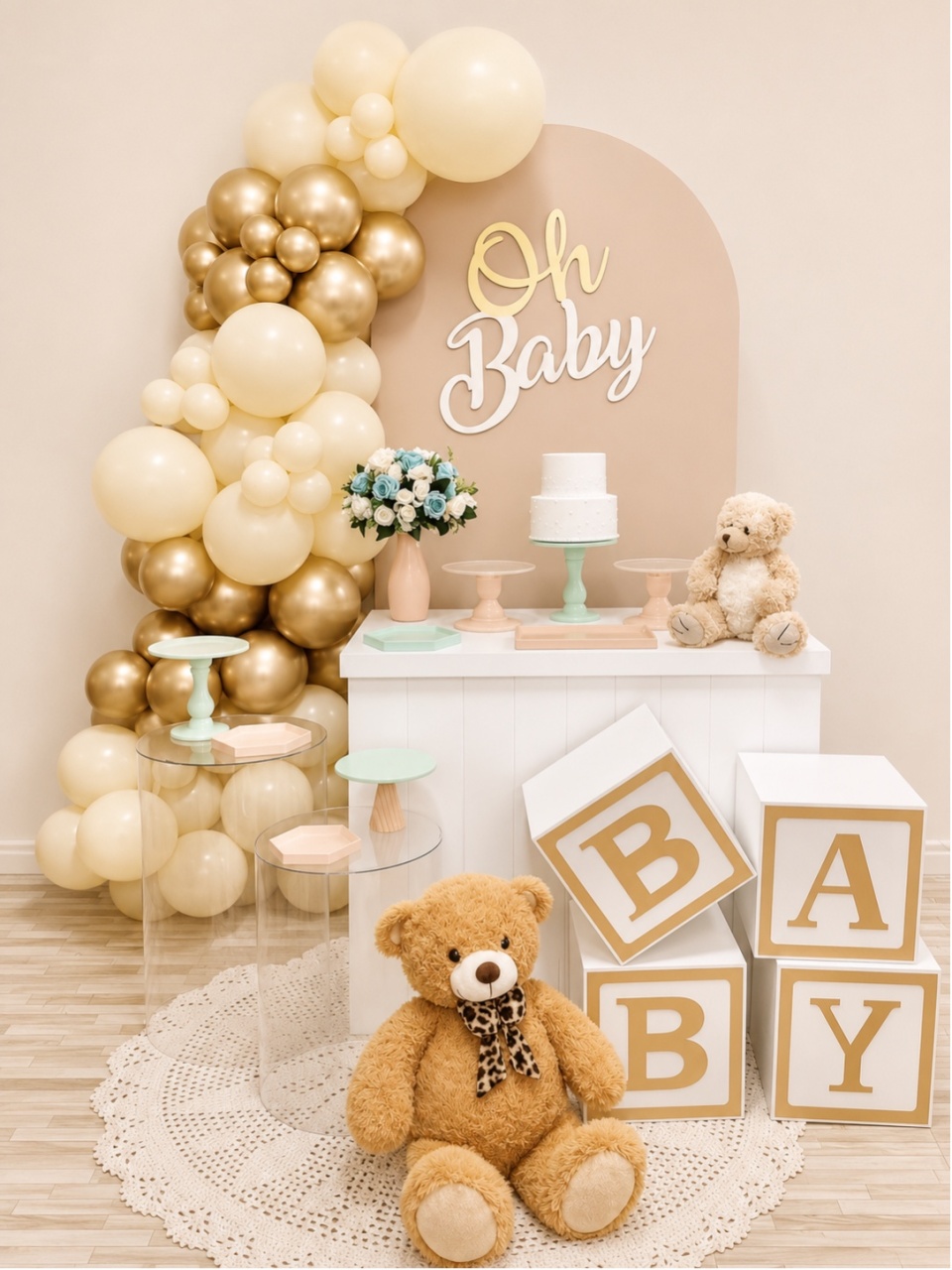 Bege Branco Oh Baby Cha de Bebê - Decoracoes4you