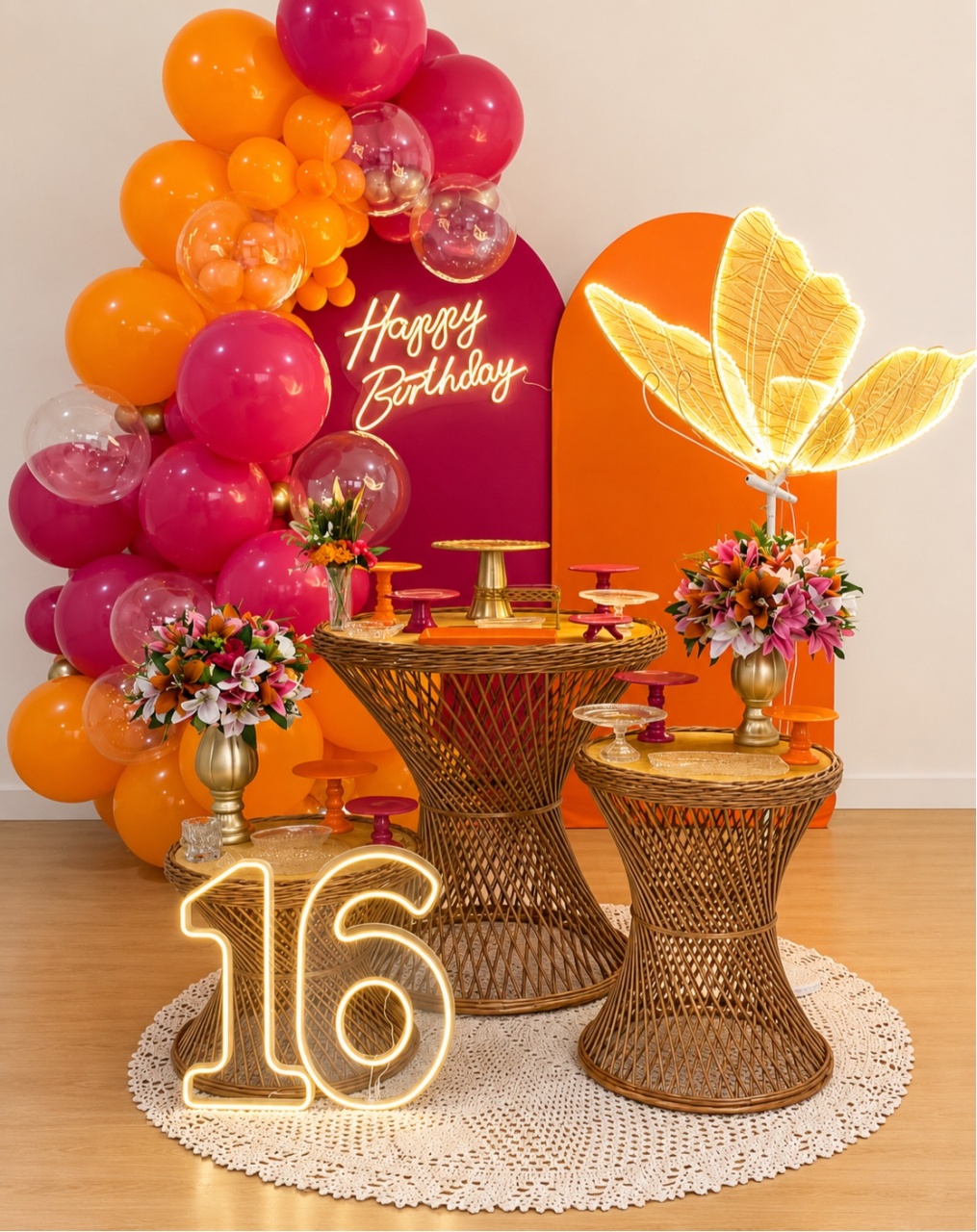 Rosa Laranja Vime Borboleta - Decoracoes4you