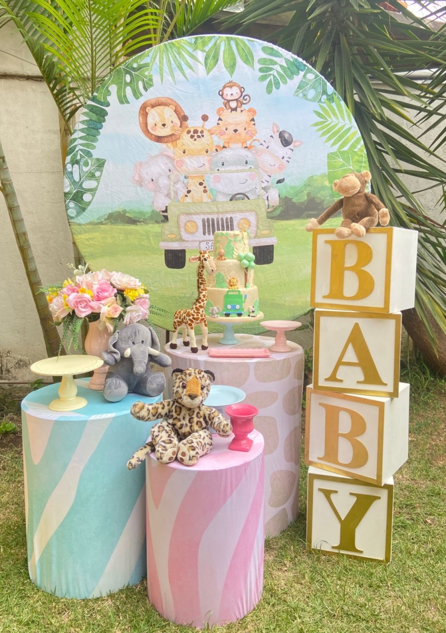 Pegue E Monte: Chá de Bebê Safari Rosa Ll - Princesa Eventos 