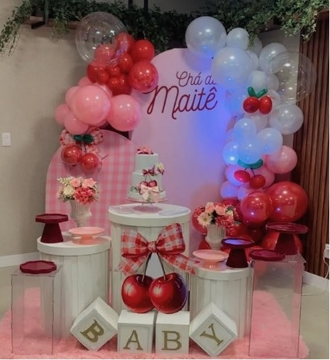 Decoração Cerejinha Do Bolo Chá de Bebê - Lelefestaschapecó