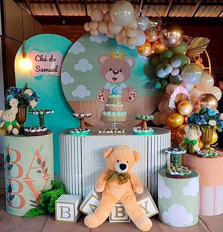 Decoração Chá de Bebê Ursinho Verde - Lelefestaschapecó