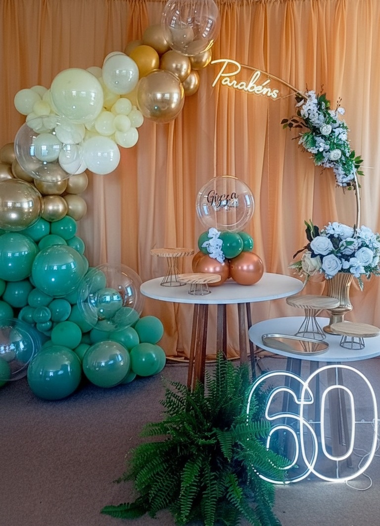 Decoração Adulto Dourada Com Verde  - Lelefestaschapecó