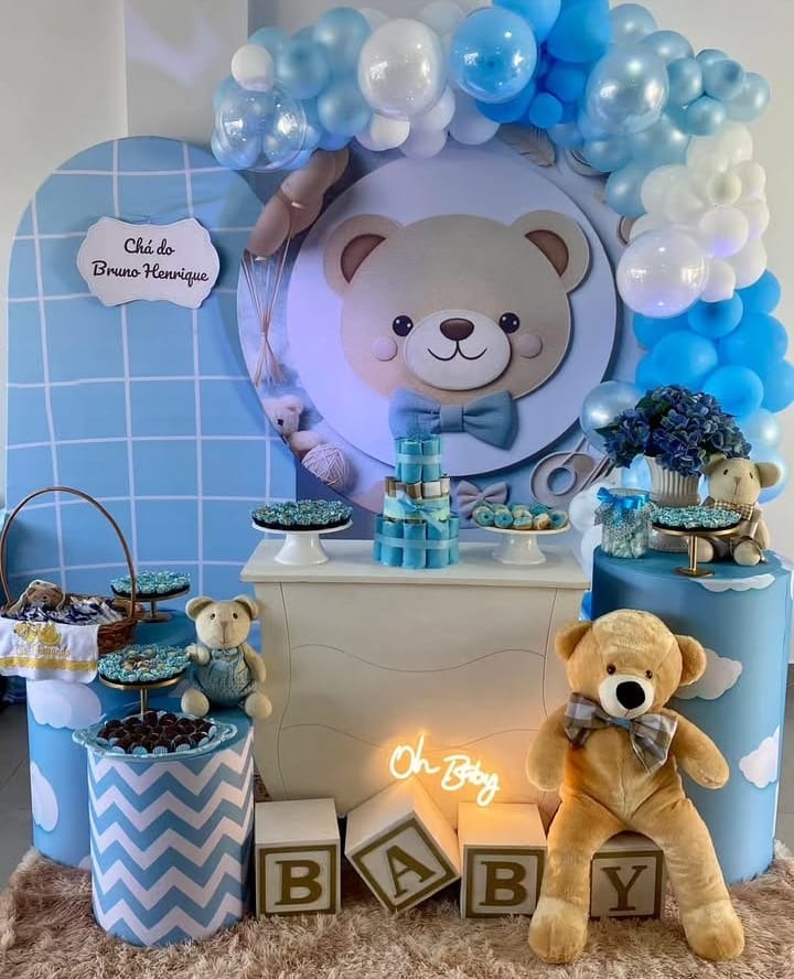 Decoração Chá de Bebê Ursinho Azul  - Lelefestaschapecó