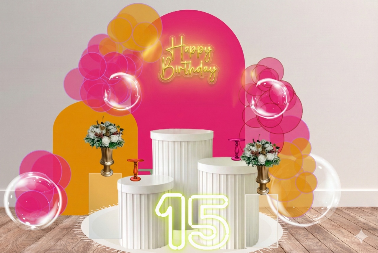Decoração Laranja E Rosa - 15 Anos - Lelefestaschapecó