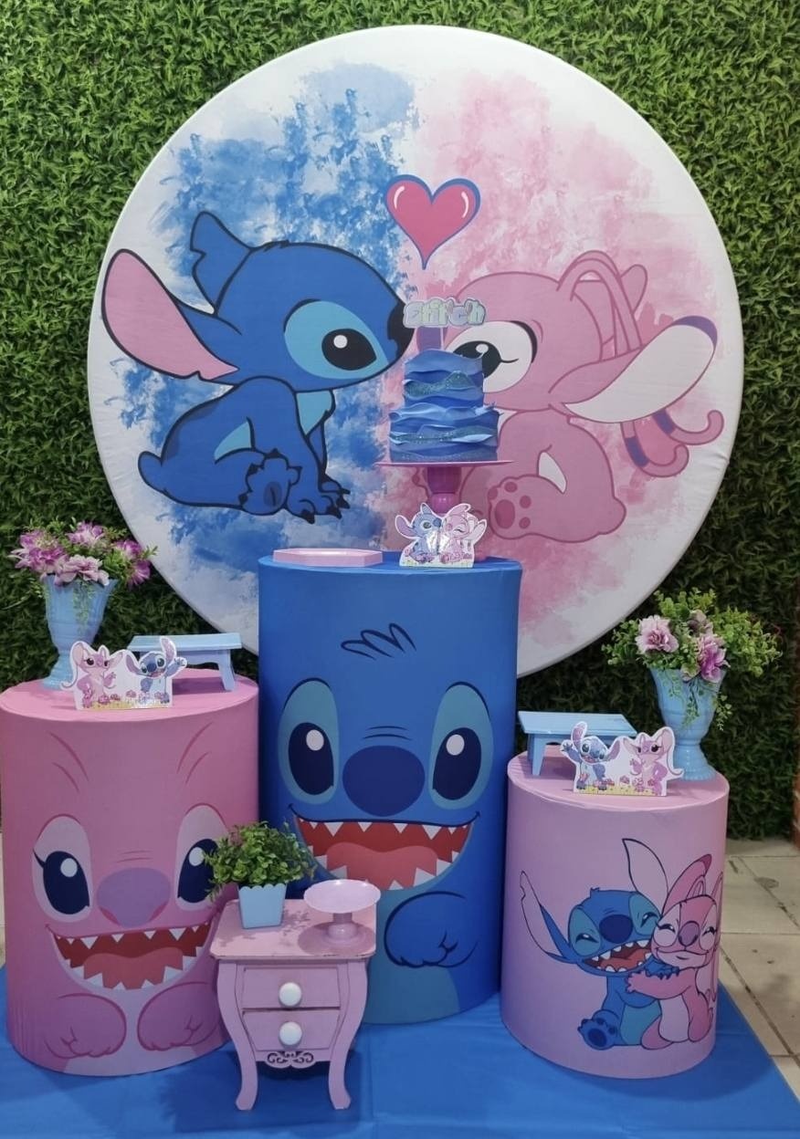 Stitch E Angel - Ouro - Tchumfestasdecoracoes