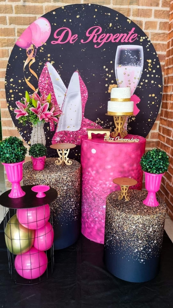 de Repente Preto E Rosa - Ouro - Tchumfestasdecoracoes