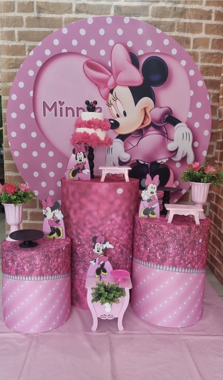 Minnie Rosa - Ouro  - Tchumfestasdecoracoes