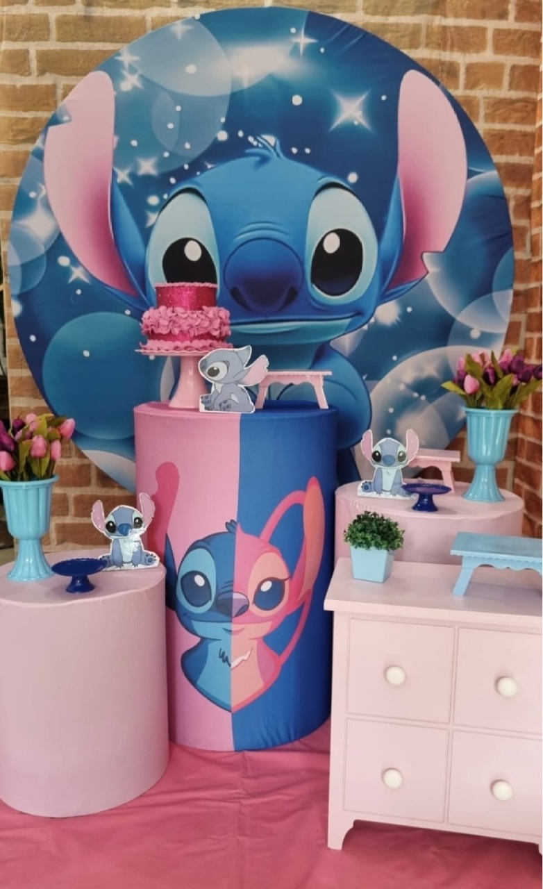 Stich Azul - Ouro - Tchumfestasdecoracoes