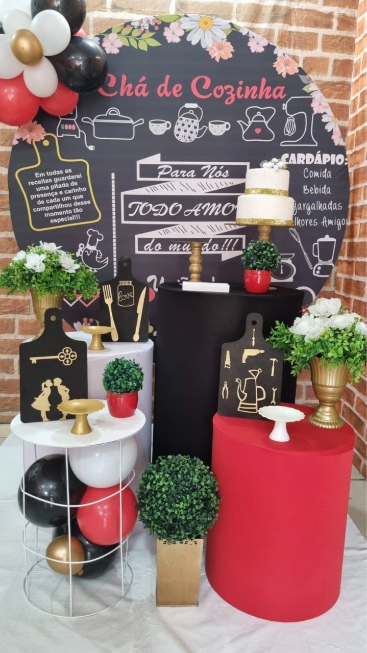 Chá de Cozinha - Preto E Vermelho - Tchumfestasdecoracoes