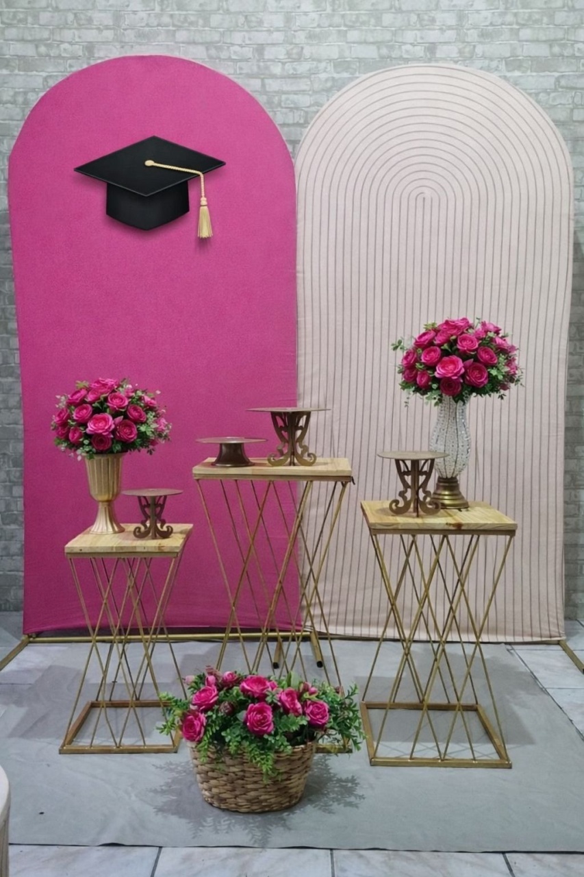 Painel Duplo Formatura Rosa E Ripado - Composição - Tchumfestasdecoracoes
