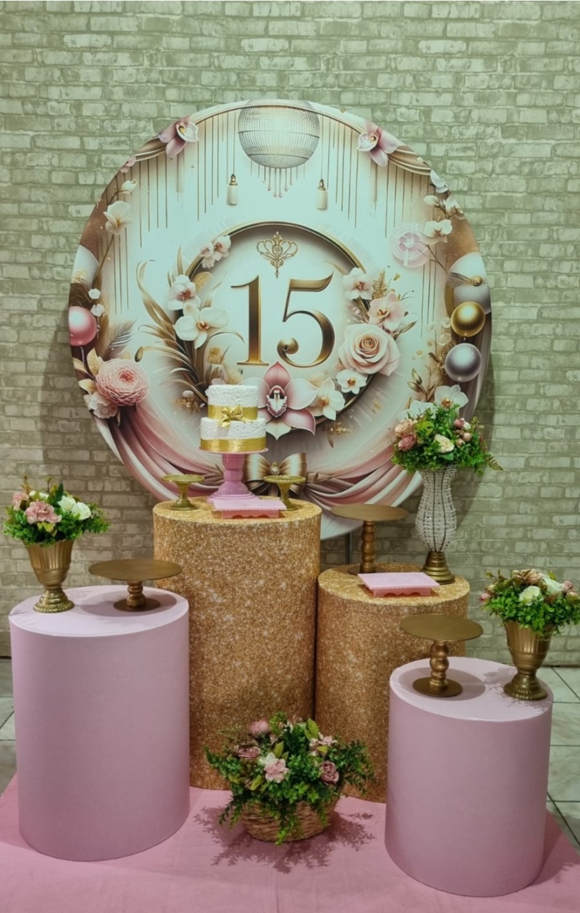 15 Anos Rosa Com Gliter - Tchumfestasdecoracoes