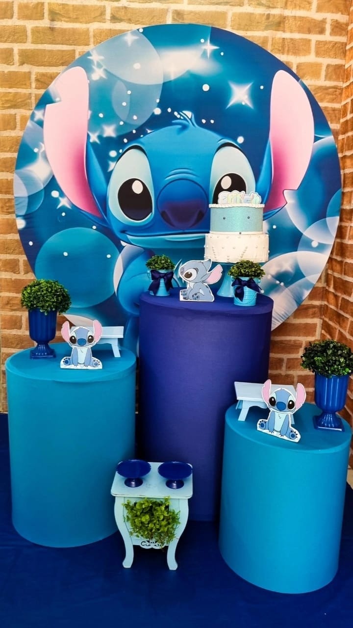 Stitch Azul Royal - Ouro - Tchumfestasdecoracoes