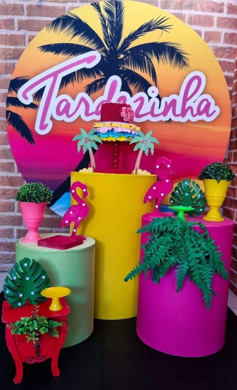 Tardezinha Rosa E Laranja - Ouro  - Tchumfestasdecoracoes