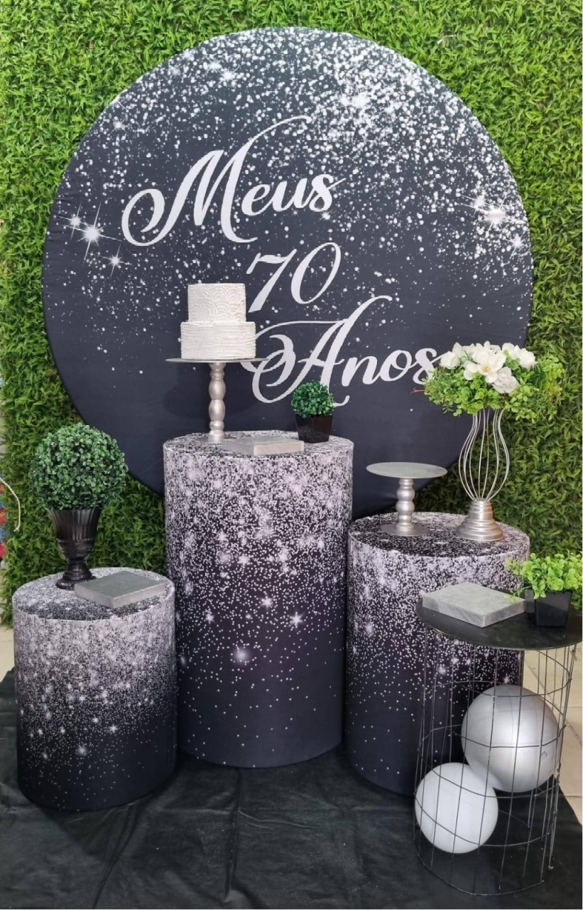 Meus 70 Anos Prata E Preto -  Ouro  - Tchumfestasdecoracoes