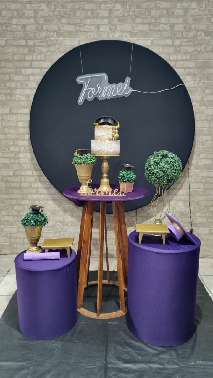 Formatura Roxo E Preto Led Formei - Painel Redondo - Tchumfestasdecoracoes