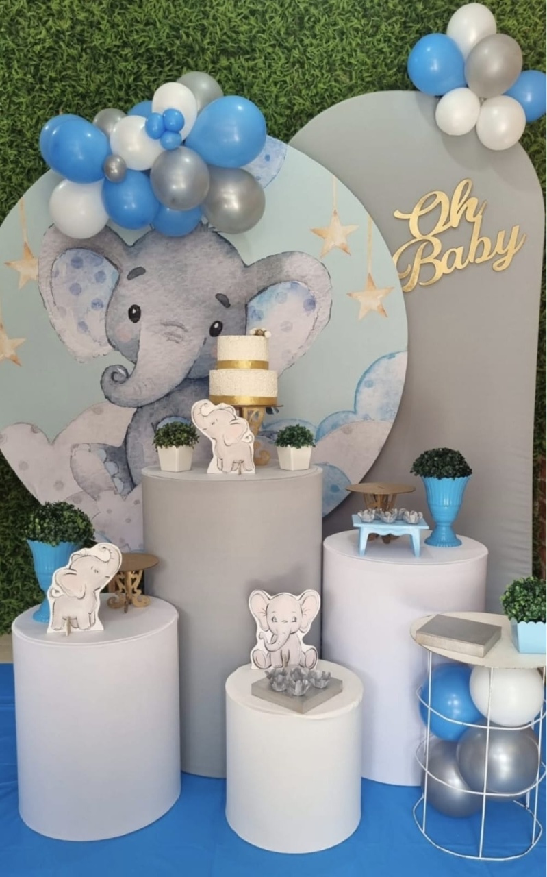 Elefante Cinza Menino - Diamante - Tchumfestasdecoracoes