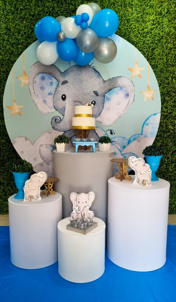 Elefante Cinza Menino - Ouro - Tchumfestasdecoracoes