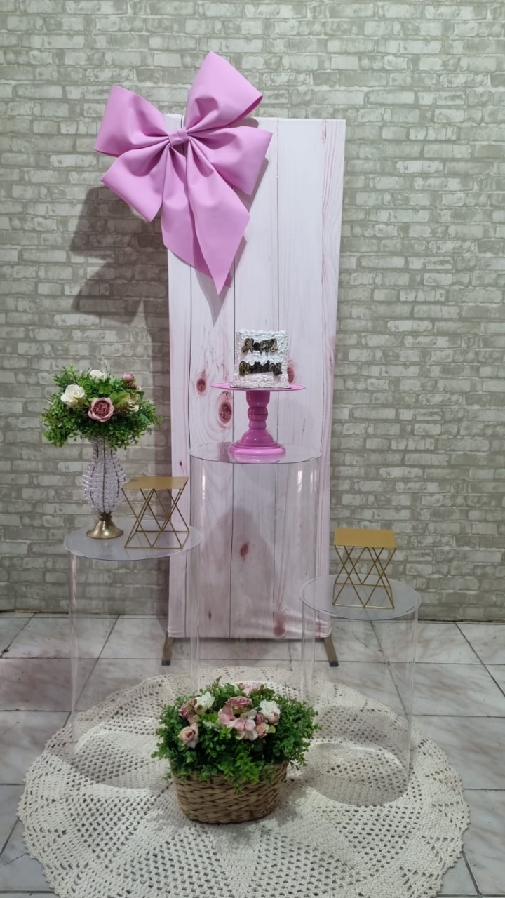 Laço Rosa Acrílico - Tchumfestasdecoracoes