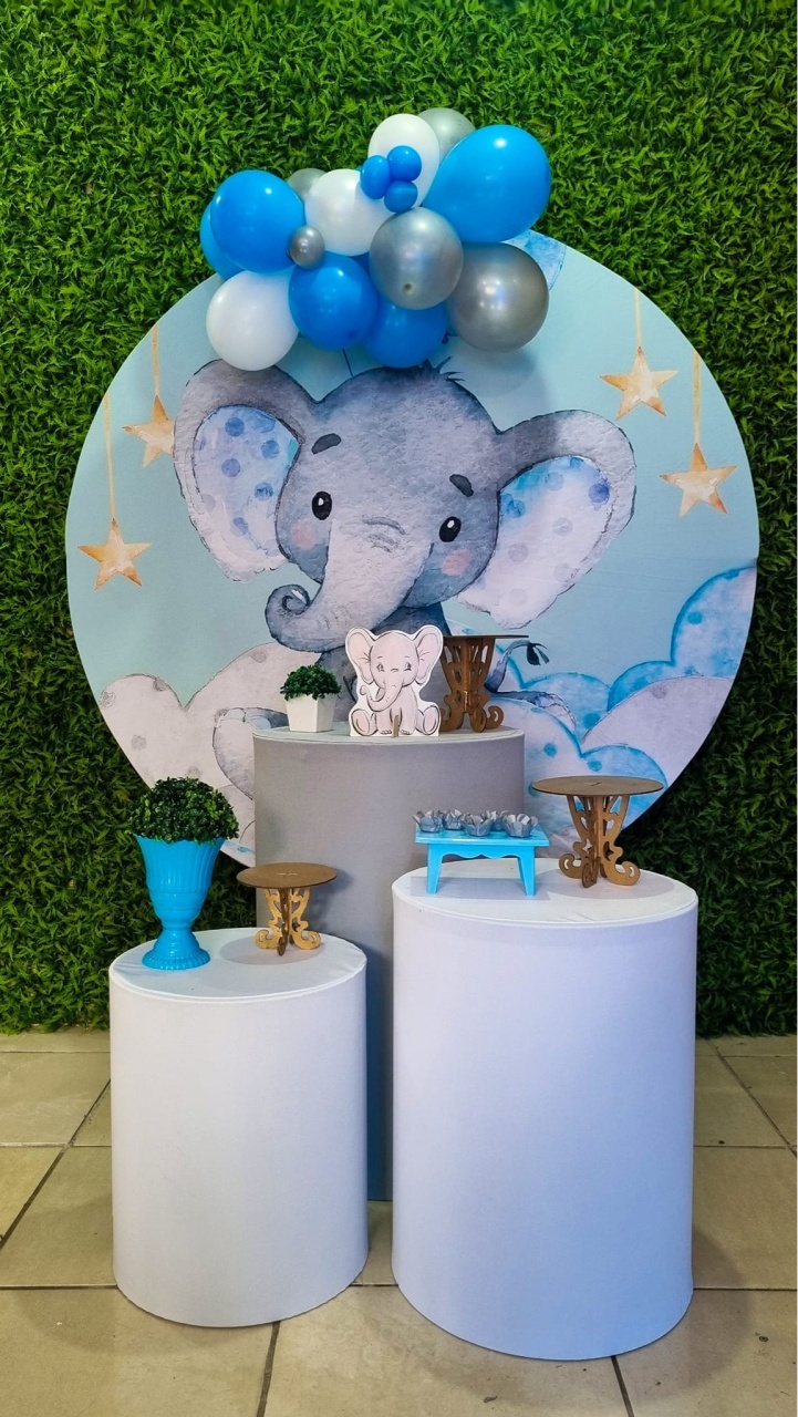 Elefante Cinza Menino - Prata - Tchumfestasdecoracoes