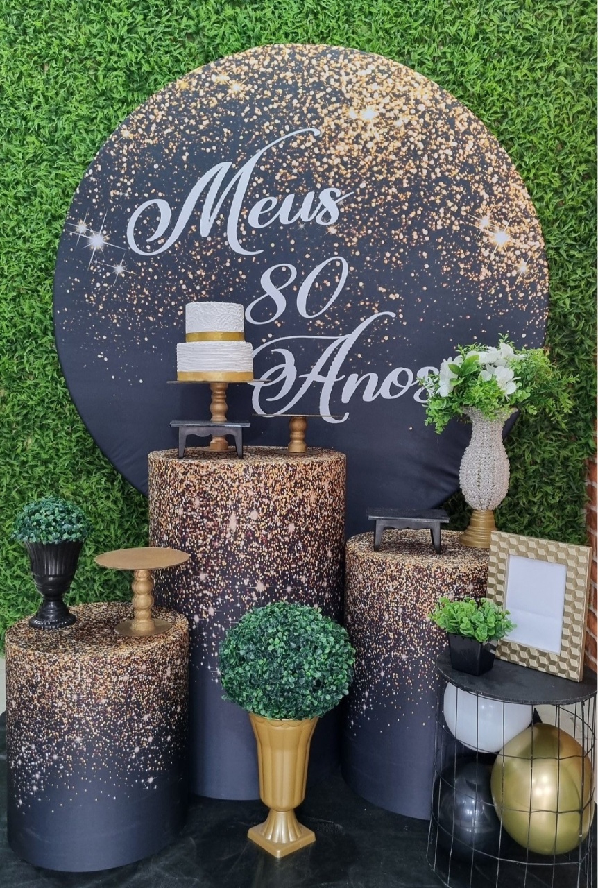 Meus 80 Anos Preto E Dourado-  Ouro   - Tchumfestasdecoracoes
